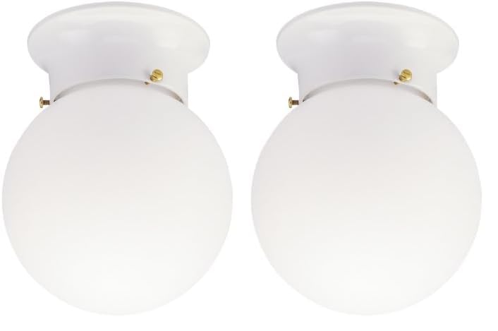 Westinghouse 6660700 Interior Ceiling Fixture 60 Watts, White Finish with Glass Globe & Westinghouse 66680 One-Light Flush-Mount, White with Pull Chain