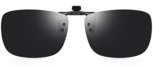 CAXMAN Clip On Sunglasses for Women Men Polarized Over Prescription Glasses Rectangle Rimless Flip Up Category 4 Dark Black Lens 58 * 36mm