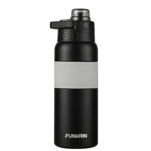 Funkrin Insulated Water Bottle with Straw & Spout Lid, 26oz Personalized Vacuum Stainless Steel Travel Mug, Leak Proof Double Walled Thermos for Hot & Cold Beverages