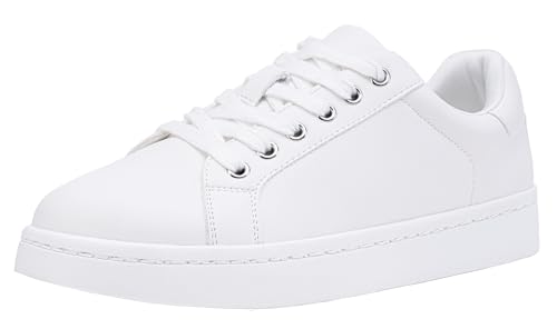 Vepose White Pink Sneakers for Women,8003L Leather Casual Tennis Sneakers,Lace Up Walking Shoes,Size 11(CJY8003L whitepink 11)