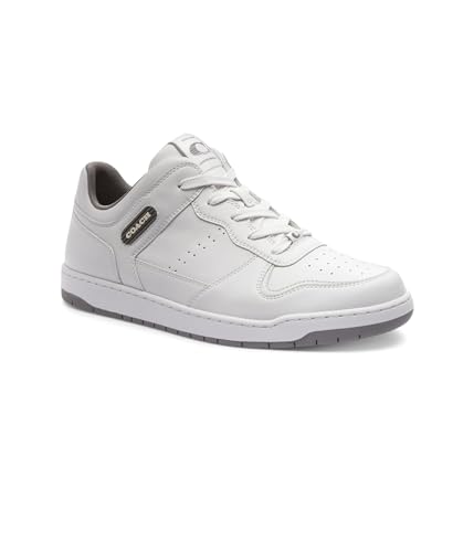 Coach Men's C201 Leather Sneaker, Optic White/Heather Grey, 13