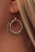 Handmade Sunrise Tricolor Dangle Earrings - Burnished Circles, Copper, Brass and Silverplated