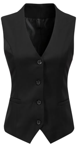 Foucome Suit Vest for Women Formal Regular Fitted Business Dress Vest V-Neck Button Down Waistcoat Beige, S