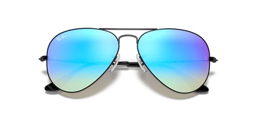 Ray-Ban RB3025 Classic Aviator Sunglasses, Black/Brown Gradient Mirrored Blue, 55 mm