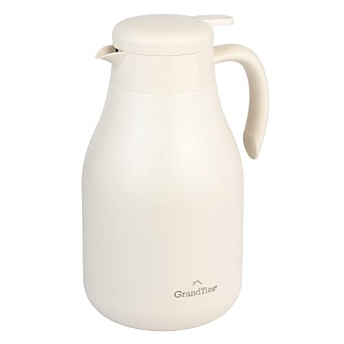 GrandTies 61oz Stainless Steel Thermal Coffee Carafe - Insulated Double Walled Vacuum Coffee Thermos, Coffee Pot, Hot Water Dispenser - Thermos for Hot Drinks, 12 Hour Heat Retention (Ivory White)