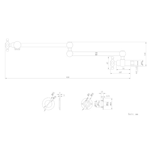 TRUSTMI Pot Filler Kitchen Sink Faucet, Brass Wall Mount Pot Filler Faucet with Double Joint Swing Arm, Brushed Gold