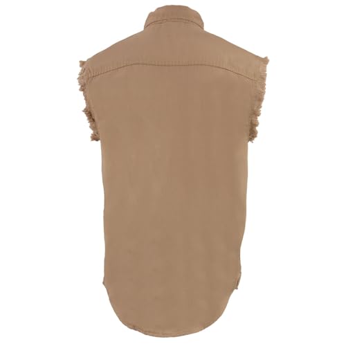 Milwaukee Leather DM1002 Men's Black Lightweight Denim Shirt with Frayed Cut Off Sleeveless - Small