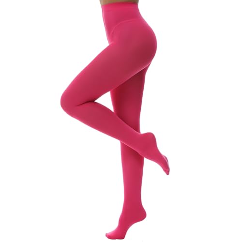 MANZI Microfibre Tights for Women, Semi Opaque Solid Colored Footed Pantyhose 70 Denier(Pink M/L)