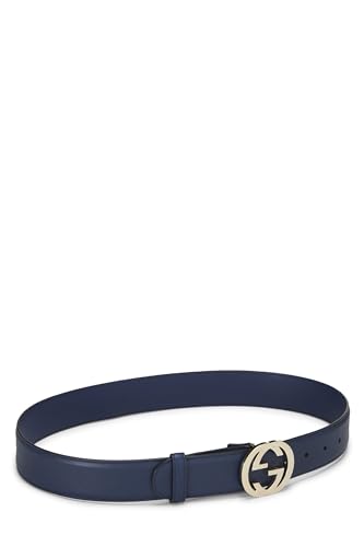 Gucci, Pre-Loved Navy Leather Interlocking GG Belt, Navy