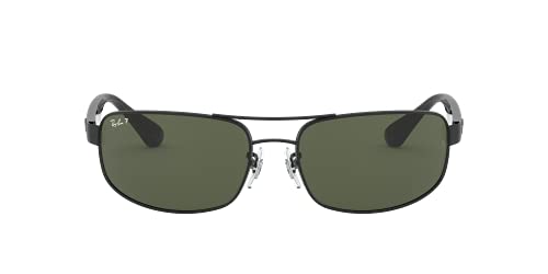 Ray-Ban Men's RB3445 Rectangular Sunglasses, Black/Polarized Dark Green, 61 mm + 1