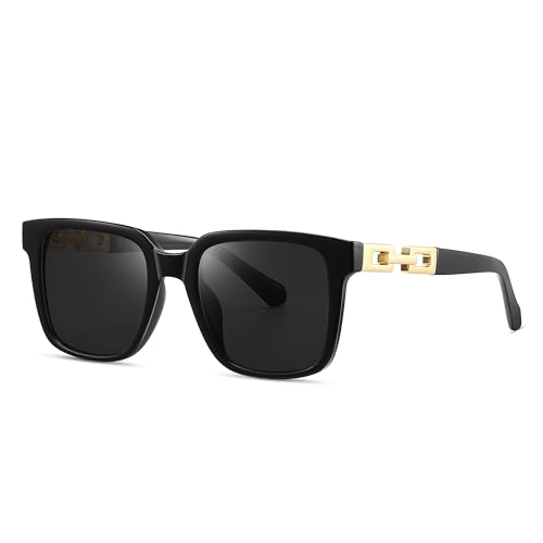 Colrea 2024 Trendy Square Sunglasses Womens Mens, Glasses with Gold Chain Type Trim UV400 Protection CL24001