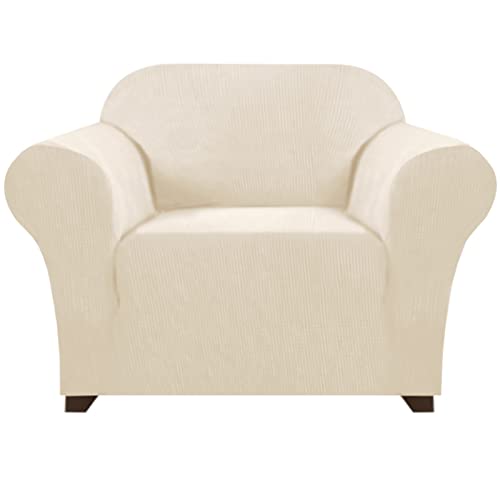 PrinceDeco Stretch Chair Cover Chair Slipcovers with Arms 1-Piece Chair Sofa Slipcovers or Living Room Non Slip Armchair Cover Furniture Protector Dogs Pet Friendly(Armchair,Taupe)