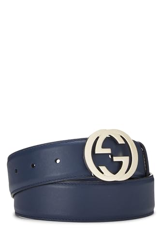 Gucci, Pre-Loved Navy Leather Interlocking GG Belt, Navy