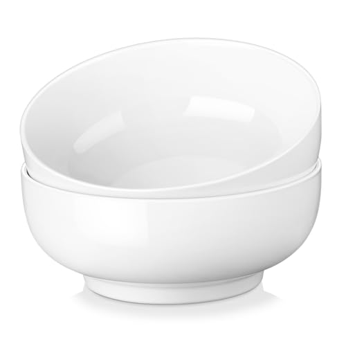 MALACASA Salad Bowls Set, 44 OZ (7") Large Soup Bowls Cereal Bowl for Kitchen, White Ceramic Bowls Set of 2, Dishwasher & Microwave Safe,Series REGULAR