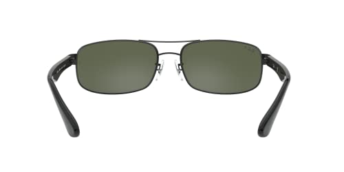 Ray-Ban Men's RB3445 Rectangular Sunglasses, Black/Polarized Dark Green, 61 mm + 1