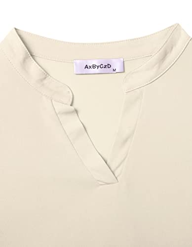 AxByCzD Shirts for Women Dressy Casual Summer Work Going Out Vacation Beach Ladies Tops and Blouses Cute Stylish Polka Dot V Neck Puff Sleeve Chiffon Clothes Apricot Medium