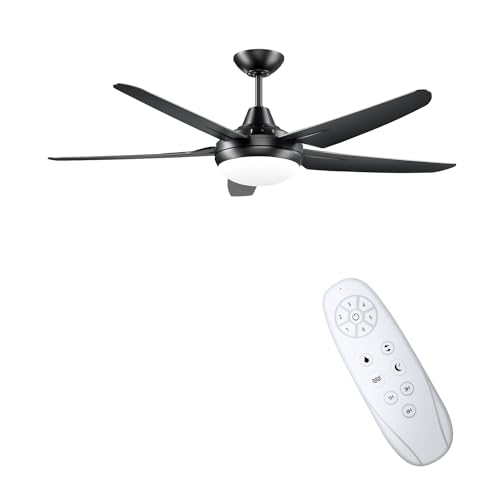 CJOY 54 inch Ceiling Fans with Lights and Remote, Black Ceiling Fan with Light 5 Blades, Dimmable LED 3000K/4000K/6500K, Quiet Reversible DC Motor, 6 Speeds,Timer, Indoor/Outdoor