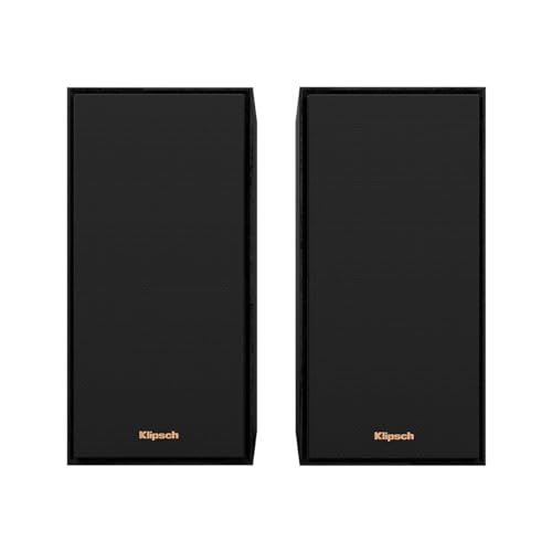 Klipsch Reference R-40PM Powered Bookshelf Speakers - 90-Degree x 90-Degree Tractrix Horn - Linear Travel Suspension - Sleek, Modern Appearance