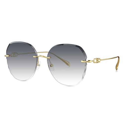 BOLON Women Lady Elegant Titanium Rimless Irregular Diamond-cut Nylon Lens UV400 Sunglasses BL7191