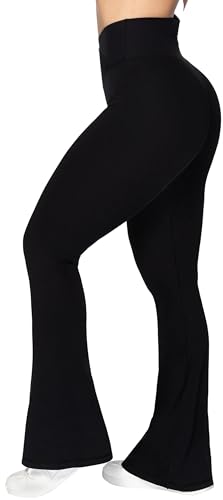 Sunzel Flare Leggings, Crossover Yoga Pants with Tummy Control, High-Waisted and Wide Leg, 34" Inseam, Light Blue Large