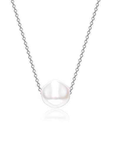 Natural Baroque Pearl Necklace for Women 10mm Handpicked Floating Single Pearl Necklace Pendant with White Gold Plating 18 inch Chain Pearl Jewelry Gifts for Her