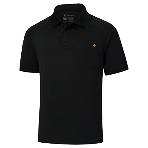 Lightbare Mens Short Sleeve Polo Shirt UPF 50 Performance Moisture Wicking Quick Dry Golf Tennis Polo for Tactical Hiking Black