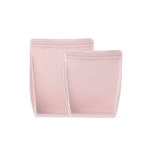 W&P Porter Silicone Reusable Storage Bags, Stand-Up Variety 2 Pack (36oz, 50oz), Blush, Food Storage Container, Microwave and Dishwasher Safe, Easy Cleaning