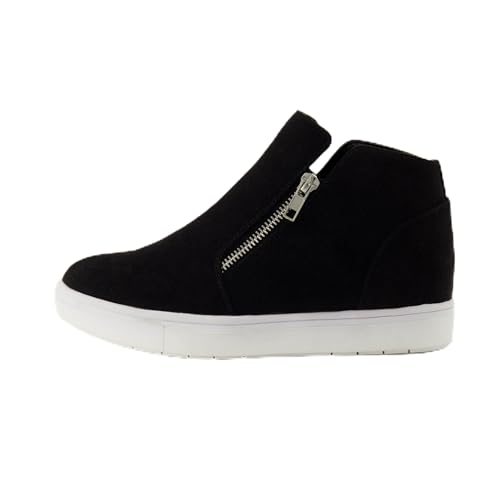 CUSHIONAIRE Women's Hart Sneaker Wedge Booties– Slip-On Sneaker Wedge Boots for Women with Dual Zipper, Black 9