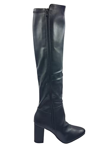 TruFox Womens Classy Fashion Knee High Block Heel Boots, Black, 5.5