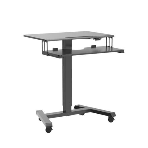 BONTEC Mobile Standing Desk with Keyboard Tray, Mobile Podium, Computer Workstation Up to 33Lbs, Laptop Sit or Stand Desk on Wheels, Height Adjustable Stand Up Table for Living Room, Bedroom, Office