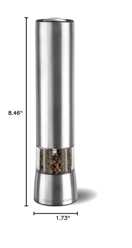 Cole & Mason Hampstead Electronic Pepper Mill - Electric Pepper Grinder Set - Adjustable Electric Spice Grinder - Hand Wash - Stainless Steel