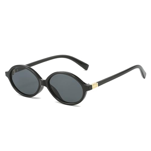 LJCZKA Retro Oval Sunglasses Women Men 90s Vintage Small Oval Shades Trendy Unisex Oval Shaped Hippie Sun Glasses (BlackBlack)