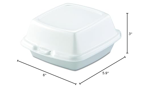 Dart 60HT1 6 in Lg Sandwich Foam Hinged Container (Case of 500), White,5.9" Length x 6" Width x 3" Height