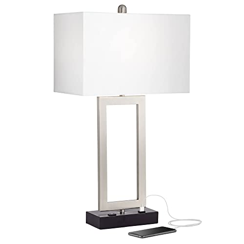 360 Lighting Todd Modern Table Lamp with Hotel Style USB and AC Power Outlet in Base 30" Tall Brushed Nickel Rectangle White Shade for Living Room Bedroom House Bedside Nightstand Home