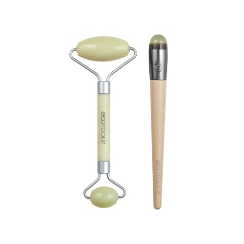 EcoTools Beauty Skin Care Tool Jade Facial Roller and Eye Roller Duo, Face Roller and Massager, Skincare and Sculpting Tool, Reduces Under Eye Puffiness and Dark Circles, 2 Piece Set