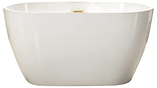 WOODBRIDGE 48" Acrylic Freestanding Bathtub Contemporary Soaking Tub, White Acrylic(Brushed Golden Drain/Overflow),BTA1703-BG-Drain&O