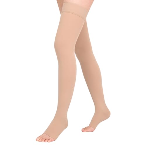 Athvibid Thigh High 20-30mmHg Compression Stocking Toeless Compression Socks for Women & Men Circulation with Silicone Dot Band,Relieves muscle soreness