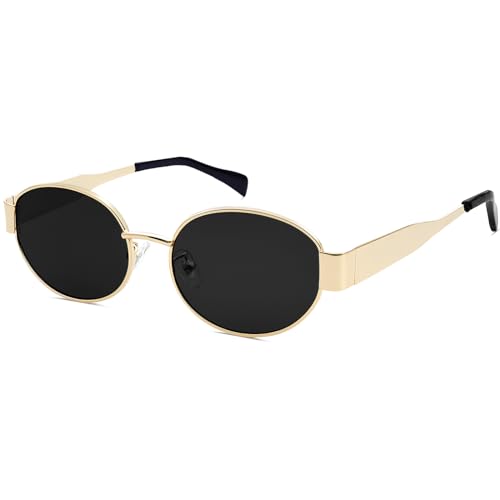 knliwkm Trendy Retro Oval Sunglasses for Women Gold Fashion Designer Shades Vintage 90s Style Classic Sun Glasses