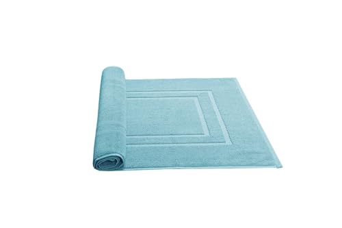 Feather & Stitch 2 Piece Towel Like Bath Mats (30x21 Inch) 100% Cotton Terry Mat, Non-Slip Hotel, Spa, Shower Floor Mats [NOT A Bathroom Rug], Soft Absorbent Washable Mats - Sky Blue
