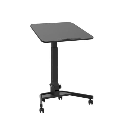 JYLH JOYSEEKER Foldable Mobile Standing Desk, Pneumatic Height Adjustable Rolling Sit Stand Desk, 90° Tiltable Portable Laptop Desk on Wheels, Mobile Desk Workstation for Home Office, Easy to Fold