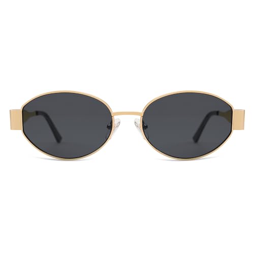 SOJOS Retro Oval Sunglasses for Women Men Trendy Sun Glasses Classic Shades UV400 Protection SJ1217 Gold/Grey Lens