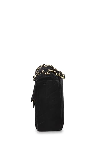 Chanel, Pre-Loved Black Velvet Chevron Flap Maxi, Black