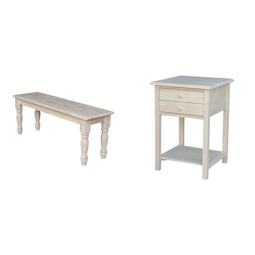 IC International Concepts Farmhouse Bench Solid Parawood Entryway Dining Bedroom Furniture, 14.4"W x 47"D x 18.7"H, Paint or Stain in Any Color, Unfinished