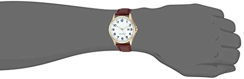 Amazon Essentials Men's Easy to Read Gold-Tone and Brown Strap Watch