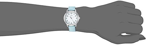 Timex Women's Easy Reader 30mm Watch – Silver-Tone Case White Dial with Light Blue Leather Strap