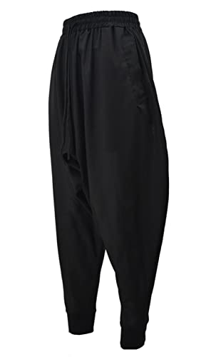 PACEIADTA Men Elastic Waist Harem Pants Loose Drawstring Drop Crotch Trousers (3X-Large, White-2)