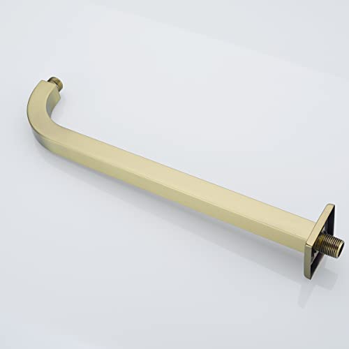 TRUSTMI Shower Arm with Flange 16 Inch Square Rainfall Shower Head Extension, Brushed Gold