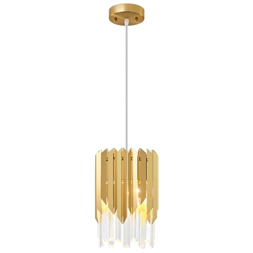 Biewalk Modern Crystal Gold Pendant Light Fixtures for Kitchen Island Luxury Gold Chandelier Perfect for Dining Room, Bedroom, Kitchen, Living Room