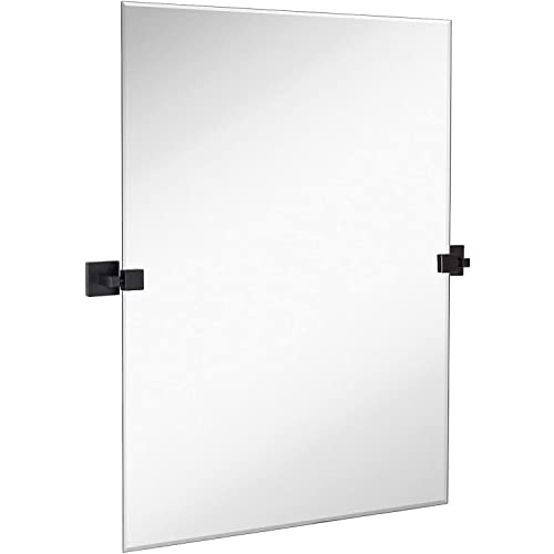 Hamilton Hills 20x30 inch Pivot Wall Mirror Including Matte Black Squared Wall Brackets | Frameless Bathroom Mirror | Rectangular Adjustable & Tilting Vanity | Modern Farmhouse Wall-Mounted Mirrors