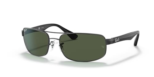 Ray-Ban Men's RB3445 Rectangular Sunglasses, Black/Polarized Dark Green, 61 mm + 1